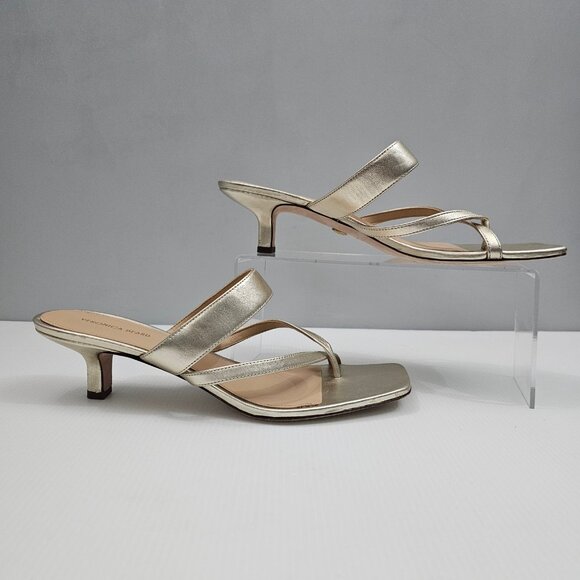 Veronica Beard Alanis Sandal Womens 10 Platinum Metallic Leather Thong Heels - Picture 3 of 16